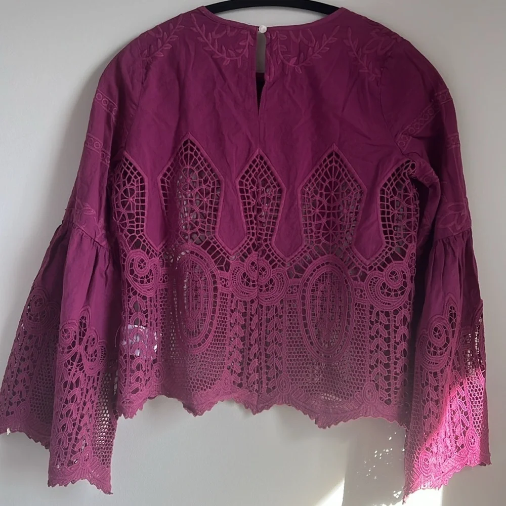 EUC Anthropologie Chloe Oliver Laser Cut Embroidered Top XS​​​​​